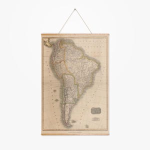 Impression de bannière en bois de carte de l'Amérique du Sud | Impressions d'art| Décoration murale Amérique du Sud 1814| Art encadré| Art sur toile| Affiches d'art| Impressions d'art mural