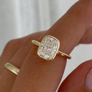 Cushion Cut Moissanite Ring: Gold Solitaire Bridal Engagement Ring
