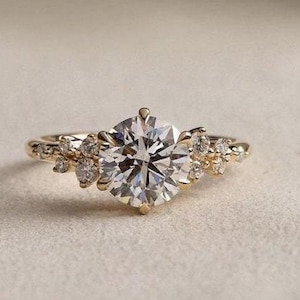 Round Cut Moissanite Engagement Ring | Snowdrift Diamond Cluster Promise Ring | 6 Prong Wedding Ring | Luxury Gift for Her |  Christmas Gift