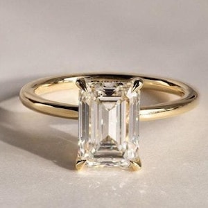 Emerald Cut Moissanite Engagement Ring: Solid Gold Bridal Ring