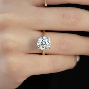 2 CT Rundschliff Moissanit Solitär Diamant Ring, Versteckter Halo-Jubiläumsring, 14k Massivgold Solitärring, Weihnachtsgeschenk für Sie