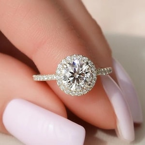 3 CT Round Lab Grown Diamond Engagement Ring: Hidden Halo, Solitaire Promise Ring