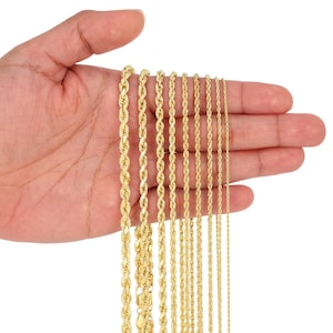 10K Yellow Gold Diamond Cut Rope Chain | Real Gold Necklace | 1.5mm 1.8mm 2mm 2.5mm 3mm 4mm 5mm 6mm 7mm 8mm 9mm 10mm | 14"-30" | Men & Women