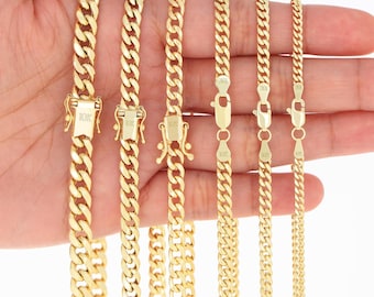 10K Yellow Gold Miami Cuban Link Chain | Real Italian Curb Necklace | 3mm 4mm 4.5mm 5mm 5.5mm 6.5mm 7.5mm 9mm 11mm 13mm | 16-30" | Men Women