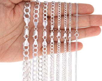10K Solid White Gold Cuban Link Chain | Real Gold Cuban Curb Necklace | 2mm 2.5mm 3mm 4mm 5mm 6mm 7mm 8.5mm | 16" - 30"| Men & Women Jewelry