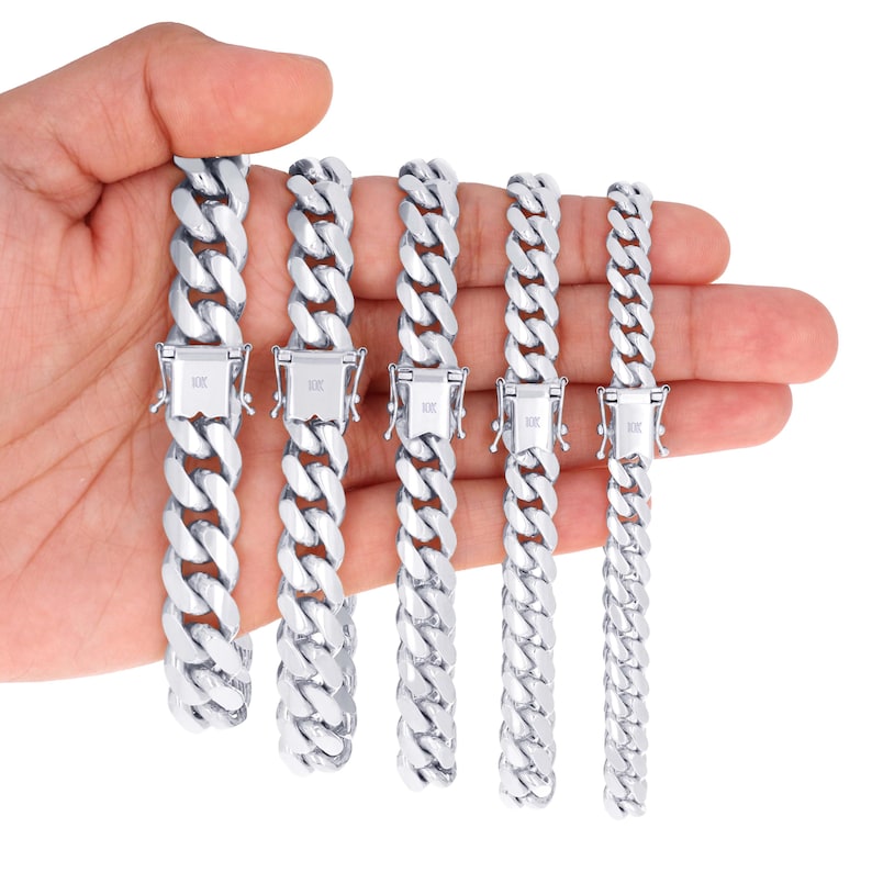 10K Solid White Gold Miami Cuban Bracelet | Real Cuban Curb Chain | 2.7mm 3.5mm 4mm 5mm 6mm 7mm | 7" 7.5" 8" 8.5" 9" | Men & Women image 5