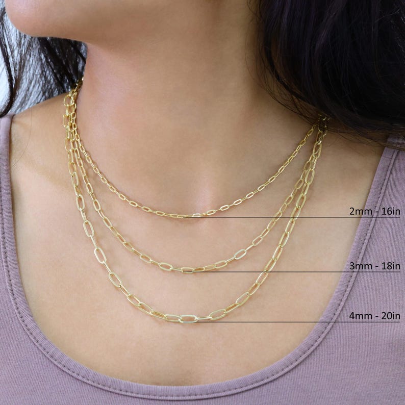 14K Yellow Gold Paperclip Chain | Real Italian Gold Stacking Layering ...