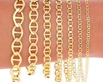 14K Solid Yellow Gold Mariner Link Bracelet | Real Italian Gold Anchor Anklet | 3mm 4mm 5mm 6mm 7.5mm | 7 - 9 inches | Mens & Womens Jewelry