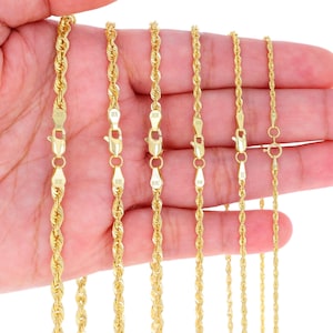 10K Yellow Gold Rope Chain | Real Gold Diamond Cut Lightweight Necklace | 1.5mm 2mm 2.5mm 3mm 3.5mm 4mm | 16 - 30 inches | Mens and Womens