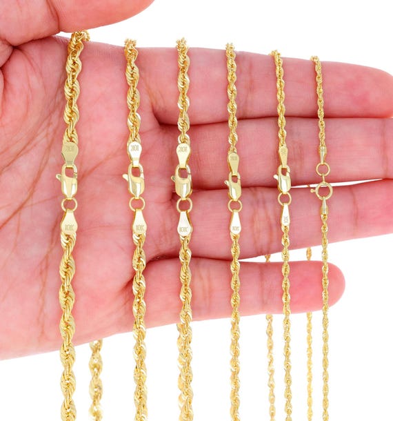 10K Yellow Gold 1.5mm Diamond Cut Rope Chain Necklace – 22 Inch, Spring Ring, Nuragold