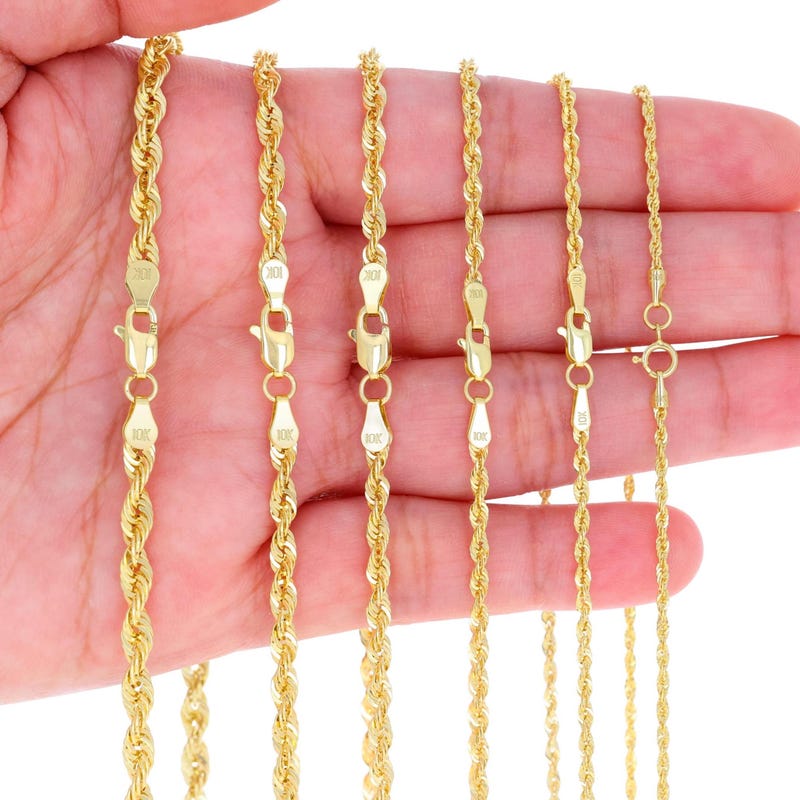 14k Yellow Gold Adjustable Sparkle Rope Chain Necklace – 18-22 Inch, 1.5mm Width, 2.8 Grams, Lobster Clasp