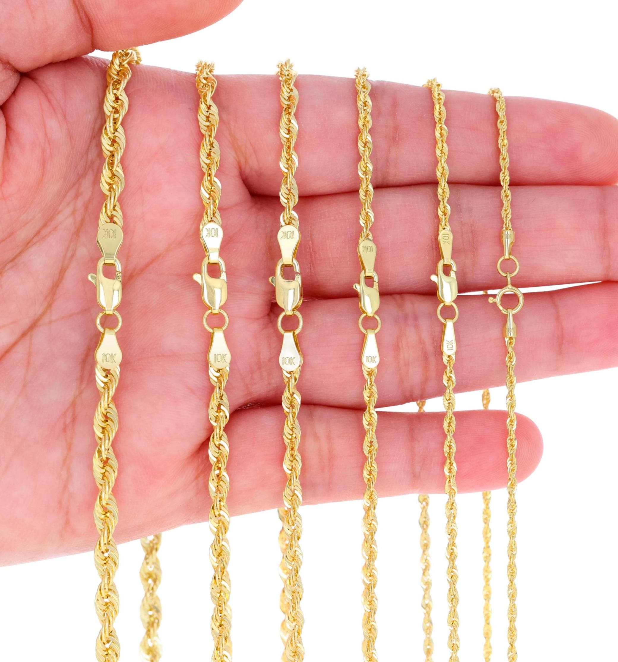10K Yellow Gold Rope Chain | Real Gold Diamond Cut Lightweight