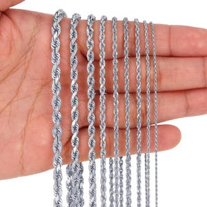 10K White Gold Rope Chain | Diamond Cut Rope Necklace | 1.5mm 1.8mm 2mm 2.5mm 3mm 4mm 5mm 6mm 7mm | 14-30 inches | Mens & Womens Jewelry