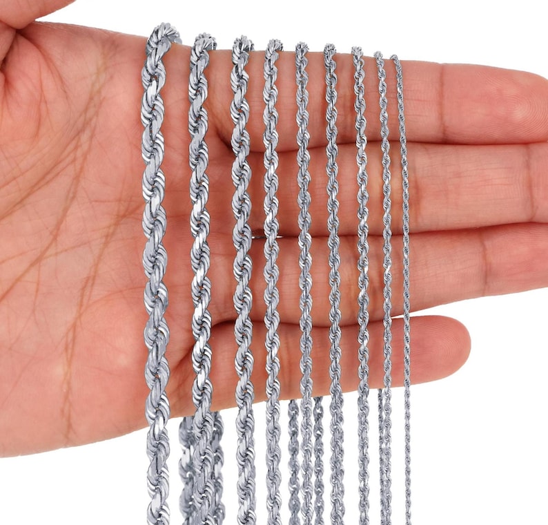 10K White Gold Rope Chain | Diamond Cut Rope Necklace | 1.5mm 1.8mm 2mm 2.5mm 3mm 4mm 5mm 6mm 7mm | 14-30 inches | Mens & Womens Jewelry image 1