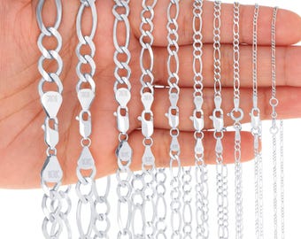10K Solid White Gold Figaro Chain | Real Italian Gold Necklace | 2.25mm 2.75mm 3.5mm 4.5mm 5.5mm 6.5mm | 16" - 30" |  Mens & Womens Jewelry