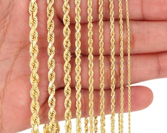 10K Yellow Gold Rope Chain | Real Gold Diamond Cut Lightweight