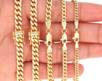 10K Yellow Gold Miami Cuban Link Lightweight Bracelet | Italian Curb Chain | 3mm 4mm 4.5mm 5.7mm 6.7mm 7.7mm 8.7mm 9.3mm 11mm 12.6mm | 7"-9"