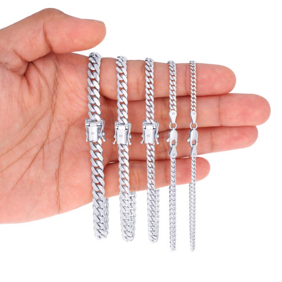 10K Solid White Gold Miami Cuban Bracelet | Real Cuban Curb Chain | 2.7mm 3.5mm 4mm 5mm 6mm 7mm | 7" 7.5" 8" 8.5" 9" | Men & Women