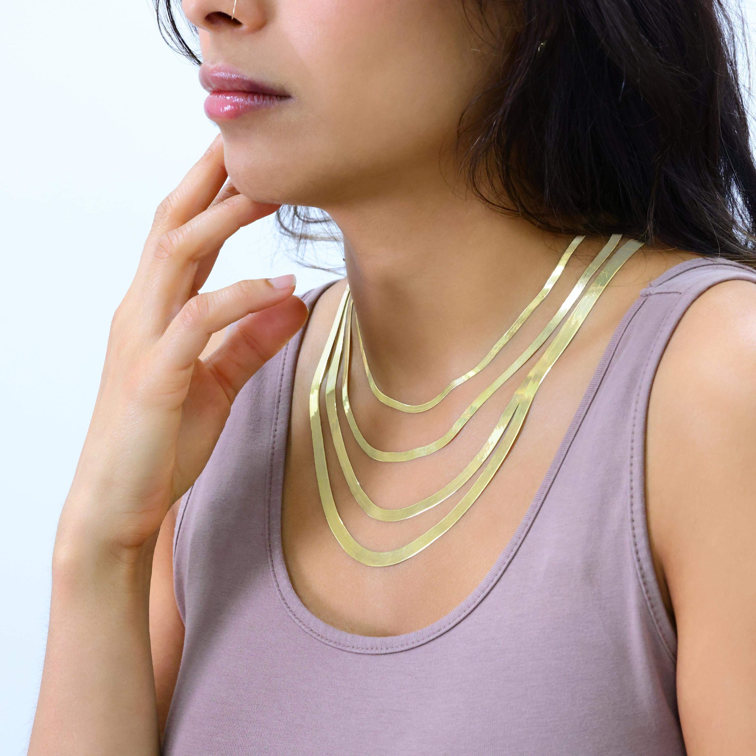 Collana In Oro Giallo 10 Kt Massiccio A Spina Di Pesce – Catena Flessibile 3 Mm, Lunghezza 16 Pollici, Made In Italy - Foto 11