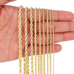 18K Solid Yellow Gold Rope Chain | Real Italian Gold Diamond Cut Necklace | 2mm 2.5mm 3mm 4mm 5mm 6mm | 16" - 30" | Mens & Womens Jewelry