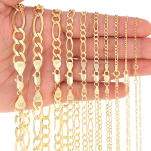 14K Yellow Gold Figaro Chain | Solid Gold Figaro Link Necklace | 1.2mm 1.75mm 2.25mm 2.75mm 3.5mm 4.5mm 5.5mm 6.5mm 8mm 9.5mm  | 16&quot; - 30&quot;