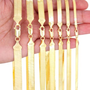 14Kソリッドイエローゴールド ヘリンボーン フレキシブルチェーン | 本物のイタリアンゴールドネックレス | 3mm 4mm 5mm 6mm 7mm | 14～24インチ | メンズ＆レディースジュエリー