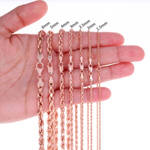 Collar de cadena de cuerda de oro rosa de 10 quilates / Collar de oro auténtico con corte de diamante / 1,5 mm, 1,8 mm, 2 mm, 2,5 mm, 3 mm, 4 mm, 5 mm, 6 mm / 14-30 pulgadas / Para hombre y mujer imagen 2