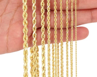 14Kイエローゴールドロープチェーン、ソリッド14Kゴールドネックレス