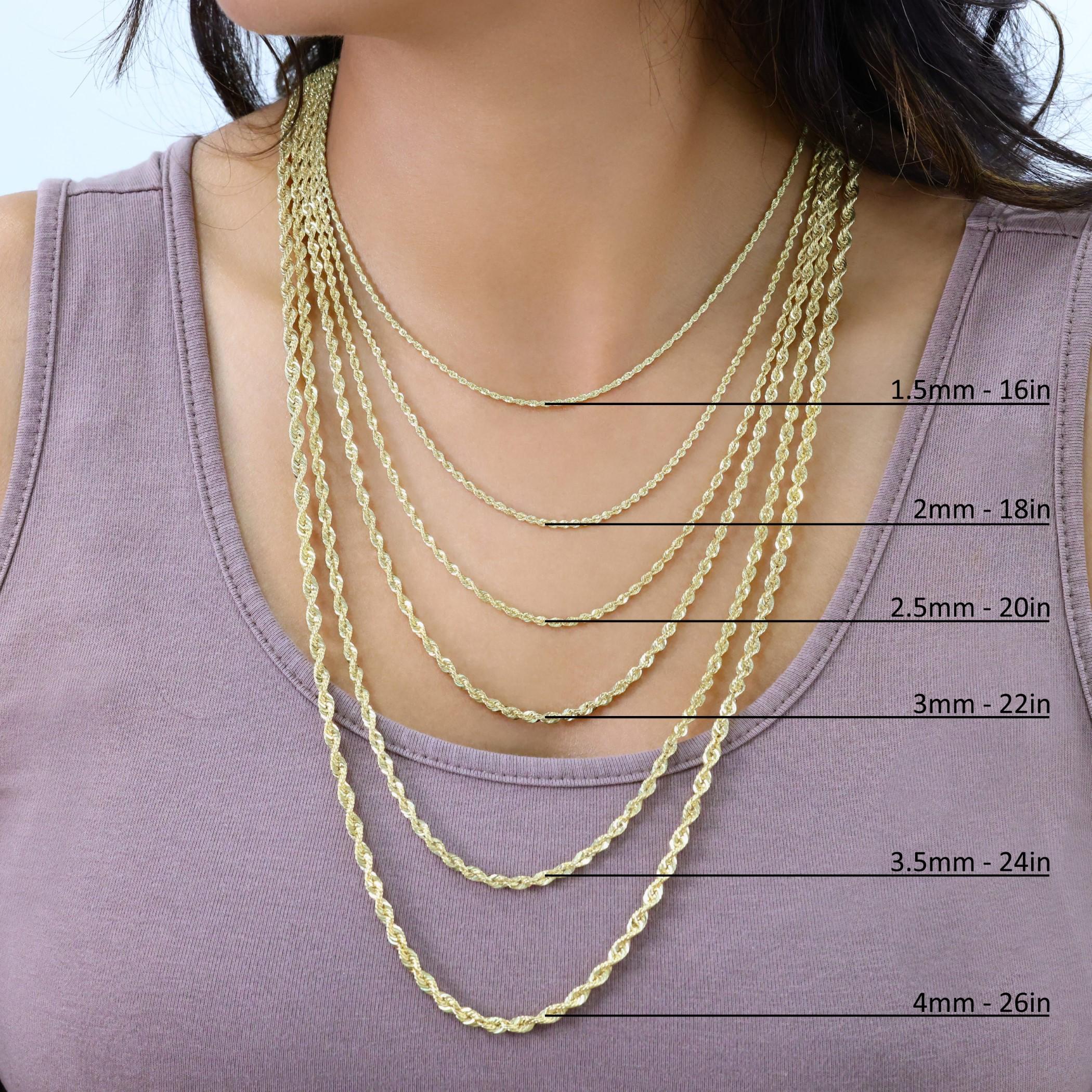10K Yellow Gold Rope Chain | Real Gold Diamond Cut Lightweight
