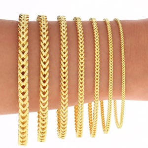 14K Yellow Gold Franco Box Bracelet | Real Italian Gold Spiga Foxtail Wheat Anklet | 1.5mm 2mm 2.5mm 3mm 4mm 5mm | 7 - 9 inch | Mens & Women