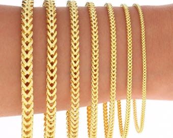 14K Yellow Gold Franco Box Bracelet | Real Gold Foxtail Wheat Anklet | 1.5mm 2mm 2.5mm 3mm 4mm 5mm | 7 - 9 inches | Gift for Men & Women