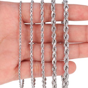 14K White Gold Diamond Cut Rope Bracelet | Real Italian Gold Anklet | 2mm 2.5mm 3mm 4mm 5mm | 7" 7.5" 8" 8.5" 9" | Mens & Womens Jewelry