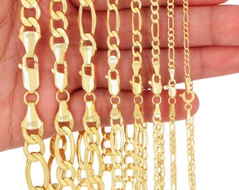 14K Yellow Gold Figaro Link Bracelet | Real Italian Gold Anklet | 3.5mm 4.5mm 5.5mm 6.5mm 7.5mm | 7 - 9 inches | Mens & Womens Jewelry