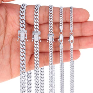 Cadena de eslabones cubanos Miami de oro blanco de 10 quilates / Collar con eslabones cubanos auténticos / 3 mm, 3,5 mm, 4,5 mm, 5,5 mm, 6,5 mm, 7,5 mm, 9 mm / 16-30 pulgadas / Para hombre y mujer