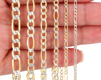 10K Yellow Gold Pave Diamond Cut Figaro Chain | Real Gold Italian Link | 2mm 2.5mm 3.5mm 4.5mm 5.5mm 6.5mm | 16"-30" | Mens & Womens Jewelry