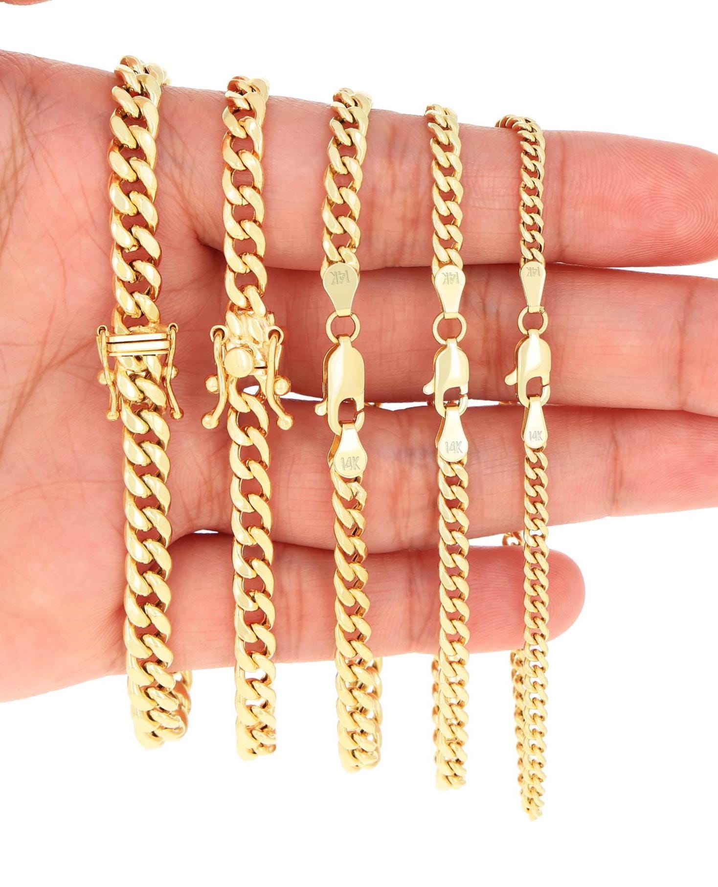 14K Yellow Gold Miami Cuban Link Bracelet | Real Gold Cuban Anklet | 3mm 4mm 4.5mm 5.5mm 6.5mm 7.5mm 9mm 11mm 12.5mm | 7"-9" | Men & Women