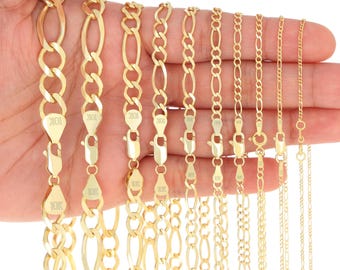 10K Yellow Gold Figaro Chain | Solid Gold Figaro Link Necklace | 1.2mm 1.75mm 2.25mm 2.75mm 3.5mm 4.5mm 5.5mm 6.5mm 8mm 9.5mm | 16-30 inches