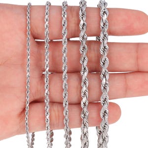 10K White Gold Diamond Cut Rope Bracelet | Real Italian Gold Anklet | 2mm 2.5mm 3mm 4mm 5mm | 7" 7.5" 8" 8.5" 9" | Mens & Womens Jewelry