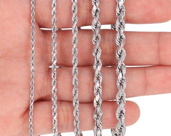 10K White Gold Diamond Cut Rope Bracelet | Real Italian Gold Anklet | 2mm 2.5mm 3mm 4mm 5mm | 7" 7.5" 8" 8.5" 9" | Mens & Womens Jewelry