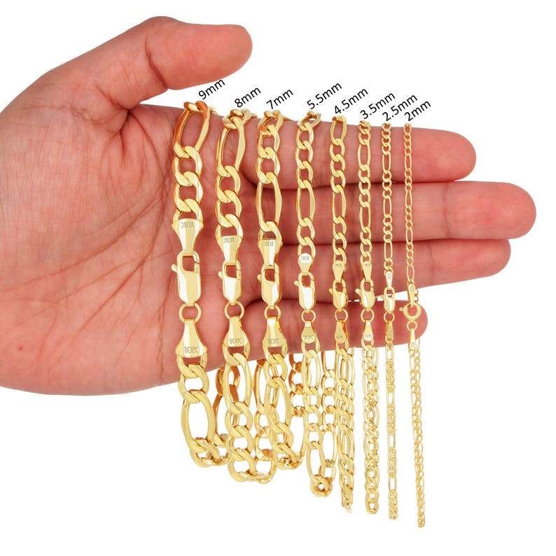 10K Yellow Gold Figaro Bracelet | Real Gold Italian Link Chain | 2mm 2.5mm 3.5mm 4.5mm 5.5mm 7mm 8mm 9mm | 7" - 9" | Mens & Womens Jewelry image 2