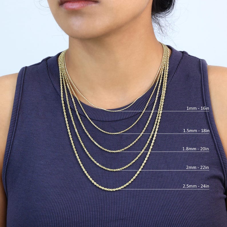 14K Yellow Gold Rope Diamond Cut Chain | Real Italian Necklace | 1.5mm ...