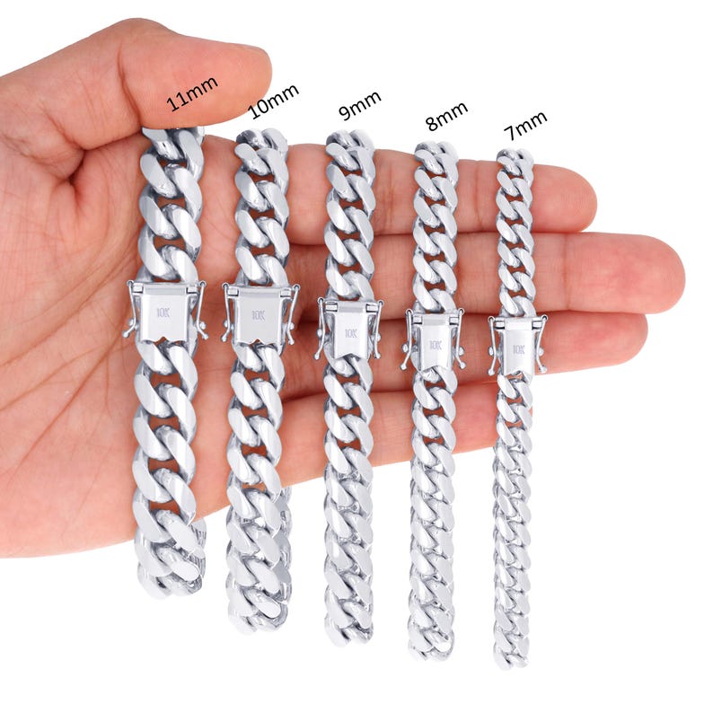 10K Solid White Gold Miami Cuban Bracelet | Real Cuban Curb Chain | 2.7mm 3.5mm 4mm 5mm 6mm 7mm | 7" 7.5" 8" 8.5" 9" | Men & Women image 6