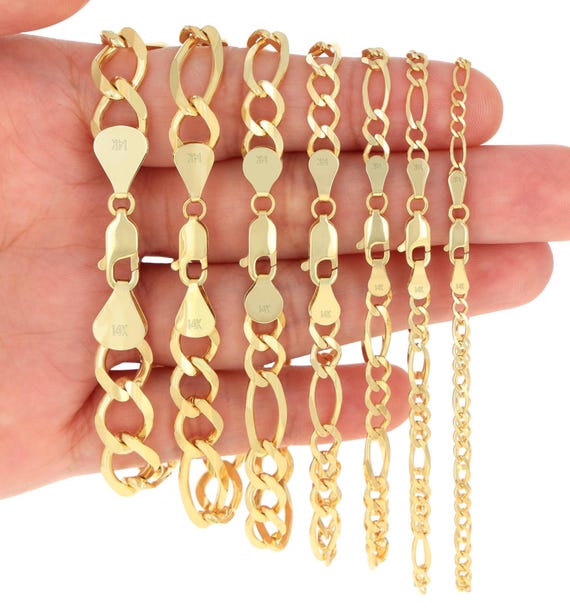 10K Solid Yellow Gold Figaro Bracelet | Real Italian Gold Link