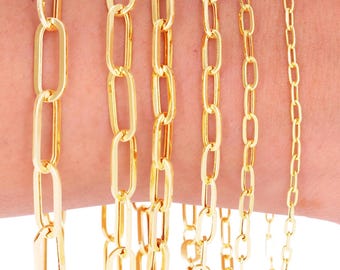 14K Yellow Gold Paperclip Link Bracelet | Real Gold Dainty Stacking Bracelet | 2mm 3mm 4mm 5mm 6mm 7mm | 7-8 inches | Mens & Womens Jewelry