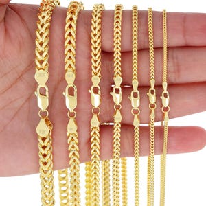 Cadena de caja Franco de oro amarillo de 10 quilates / Collar de espigas de trigo con espigas de oro italiano auténtico / 1,5 mm, 2 mm, 2,5 mm, 3 mm, 4 mm, 5 mm, 6 mm / 40,6 a 76,2 cm / Hombre y mujer