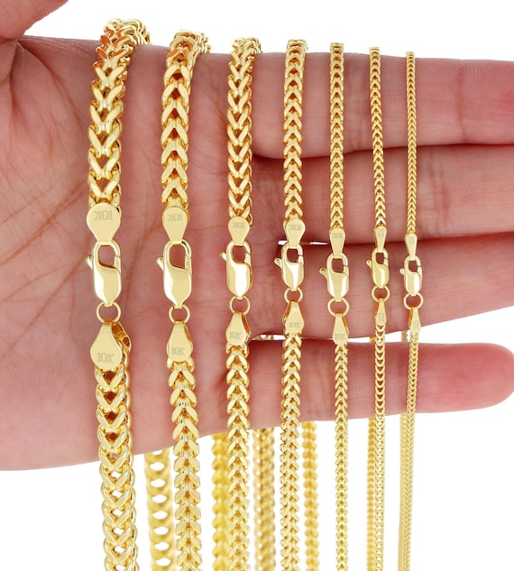 10K Yellow Gold Franco Box Necklace | Real Gold  Foxtail Wheat Chain | 1.5mm 2mm 2.5mm 3mm 4mm 5mm 6mm | 14-30 inches | Gift for Men & Women