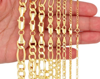 10K Yellow Gold Figaro Chain | Real Gold Italian Link Necklace | 2mm 2.5mm 3.5mm 4.5mm 5.5mm 7mm 8mm 9mm | 16-30" | Mens & Womens Jewelry
