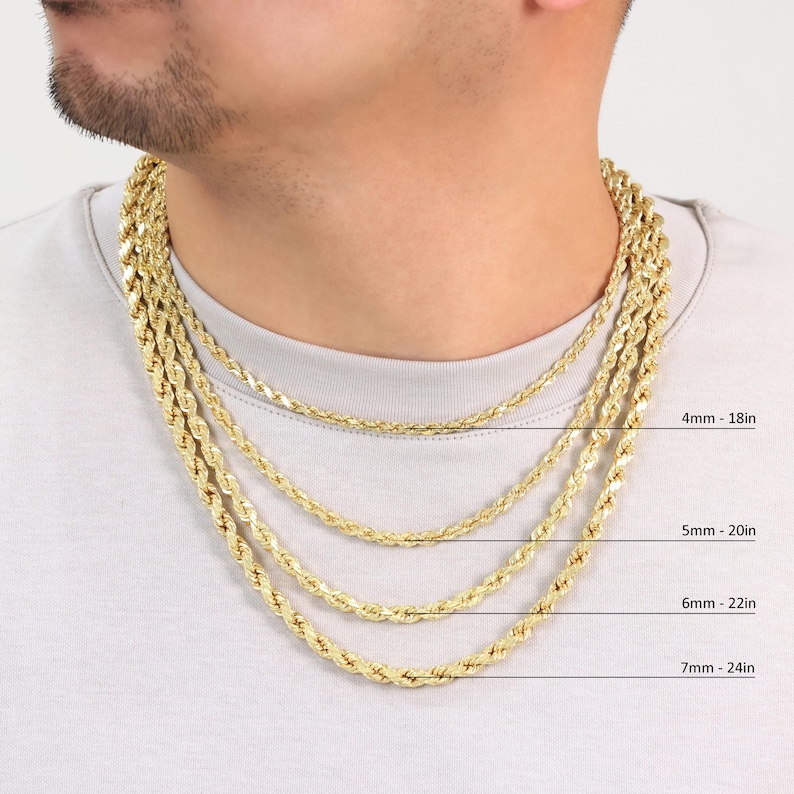 18K Solid Yellow Gold Rope Chain | Real Italian Gold Diamond Cut ...