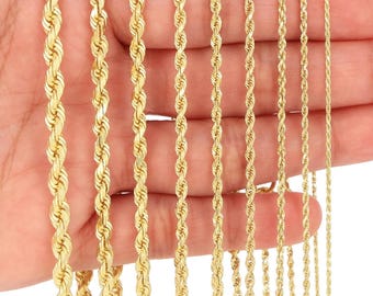 14K Yellow Gold Rope Bracelet | Solid Diamond Cut Rope Anklet | 1.5mm 1.8mm 2mm 2.5mm 3mm 3.5mm 4mm 5mm 6mm 7mm 8mm 10mm | 7-9 inches