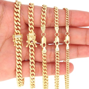 10K Yellow Gold Miami Cuban Link Bracelet | Solid Gold Cuban Anklet | 2.7mm 3.5mm 4mm 5mm 6mm 7mm 8mm 9mm 10mm | 7&quot;-9&quot; | Mens Womens Jewelry